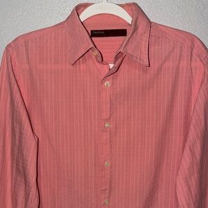 Perry Ellis Coral-Striped Casual Button-Down Shirt